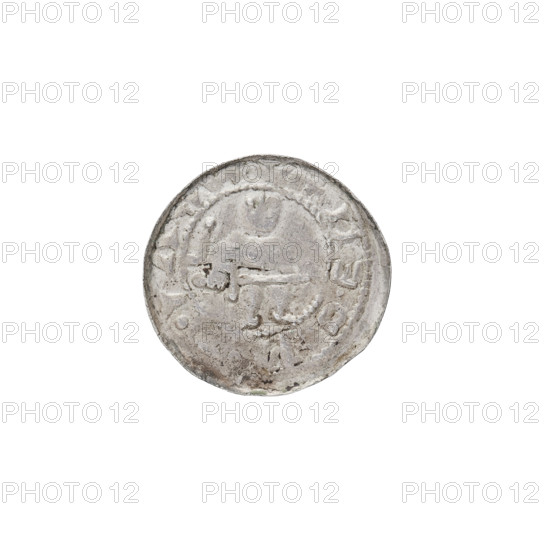 Denarius of Boleslaw II the Bold (King of Poland; reign 1058–1079). Obverse: seated figure with a sword, inscription around the rim. Reverse: armed warrior to the right fighting a dragon. Date: 1076–1079. Place: Kraków, Poland. Coin, weight 0.67 g.