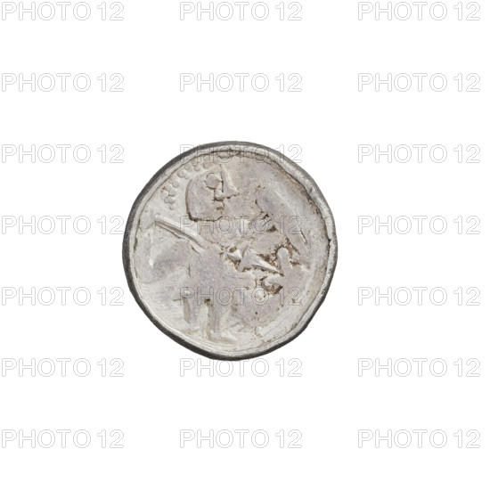 Denarius of Boleslaw II the Bold (King of Poland; reign 1058–1079). Obverse: seated figure with a sword, inscription around the rim. Reverse: armed warrior to the right fighting a dragon. Date: 1076–1079. Poland, Kraków. Coin; weight 0.67 g.