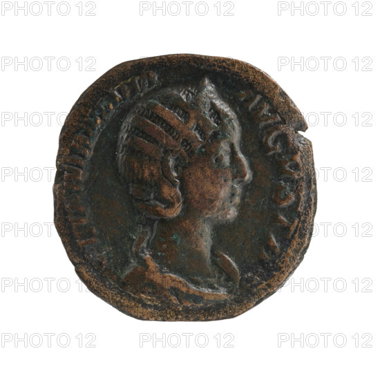 sestertius (fanciful forgery); Alexander Severus (208–235; Roman emperor 222–235), issuer; Julia Mamaea (c.180–235; Augusta 222–235); Alexander Severus — iconography; Julia Mamaea — iconography; empresses; dated 231–235; Roman Empire (27 BC–476); Rome; coin (forgery); diameter 28.0 mm; weight 15.26 g
