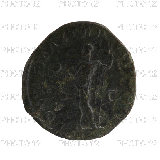 sestertius, standing emperor, Alexander Severus (Roman emperor; 222–235) – iconography, globes. Obv. IMP CAES M AVR SEV ALEXANDER AVG: Bust of Alexander Severus right, laurel wreath and drapery. Rev. PONTIF MAX TR P IIII COS PP: Emperor in military attire, standing left, holding a ball in his right hand and a spear with the point down in his left hand; SC on both sides; pearl rim. 225 CE, Rome, Roman Empire (27 BC–476). Coin; diameters 28.0 mm and 29.5 mm; weight 20.20 g.