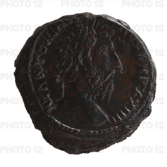 Sestertius, Marcus Aurelius (121–180; Roman emperor 161–180), issuer. Obverse: Head of the emperor with a laurel wreath facing right, inscription 'M ANTONIN - AVG TR P XXIIII'. Reverse: Marcus Aurelius in military attire riding a horse to the right, holding a long spear; in front of him stands a soldier with a spear and shield, behind him three soldiers with legionary standards; inscription 'COS III' and legend 'PROFECTIO / S C.' Date: 169–170. Roman Empire (27 BC–476). Coin. Diameter: 32.5–33.0 mm; weight: 27.70 g; axis 0°.