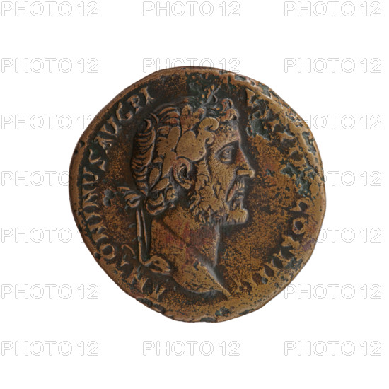 Sestertius, Antoninus Pius (86–161; Roman emperor 138–161), issuer: Antoninus Pius. Obverse: head of the emperor in a laurel wreath facing right, inscription ANTONINVS AVG PI - VS PP TR, COS IIII; Reverse: Felicitas standing left, holding an ibex in his outstretched right hand and a long winged caduceus in his left, inscription FELI - CI - TAS A, marks S - C in fields. Iconography: Felicitas (personification), ibex, caduceus. Date: 145–161. Roman Empire (27 BC–476), Rome. Coin (sestertius): diameter 31.0–31.5 mm, weight 24.78 g, axis 15°.