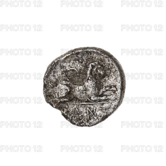 Triobol, Pantikapaion; obverse: head of beardless Satyr to the right; reverse: lion with raised forepaw and tail lying to the right; inscription in the cut-off; 330–315 BC; Cimmerian Bosporus, Pantikapaion; coin; weight 1.90 g; diameters 13.8 mm and 14.6 mm; iconography: Satyr (mythology), lions; maker/date attribution: 330–315 BC.