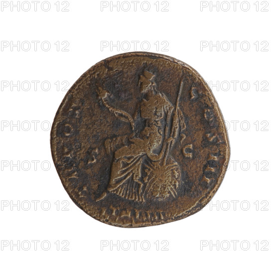 Sestertius, Antoninus Pius (86–161; Roman emperor 138–161), obverse: head of the emperor in a laurel wreath, inscription ANTONINVS·AVG·PIVS·PP; reverse: Italia sitting on a star-decorated globe to the left, holding a cornucopia in her right hand and a scepter in her left, inscription TR·POT·COS·III with ITALIA in the field and S·C, dated 140–144, Roman Empire (27 BC–476), Rome; coin; diameter 30.5–31.0 mm; weight 23.21 g; axis 0°.