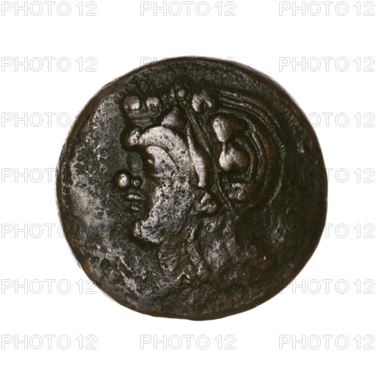 Bronze coin, Pantikapaion; obverse: head of a beardless satyr in an ivy wreath facing left; reverse: lion head left, below it a sturgeon left, letters at top and sides. Subject icons: Satyr, lions, animals, fish, sturgeons. Date: 315–300 BC. Region: Cimmerian Bosporus, Pantikapaion. Coin; weight 5.63 g; axis 330°; dimensions 20 mm × 20.3 mm.