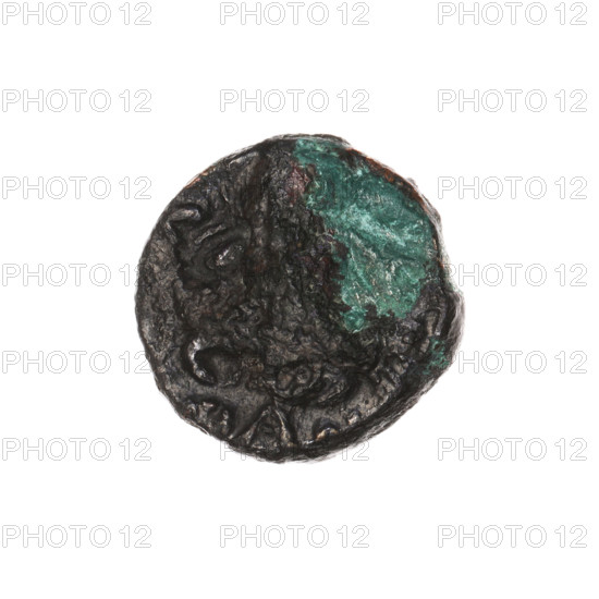 Triobol (subaerate?), Pantikapaion; obverse: head of a beardless Satyr in a willow wreath 3/4 to the left; reverse: lion head with a gaping mouth straight, inscription at the bottom; satyr (mythology), lions, animals; 315–300 BC; Cimmerian Bosporus, Pantikapaion; coin (subaerate?); weight 2.05 g; axis 150°; dimensions 13.1 × 13.3 mm; maker/date: 315–300 BC; maker attribution: Ignacy Terlecki (1860–1916) removed.