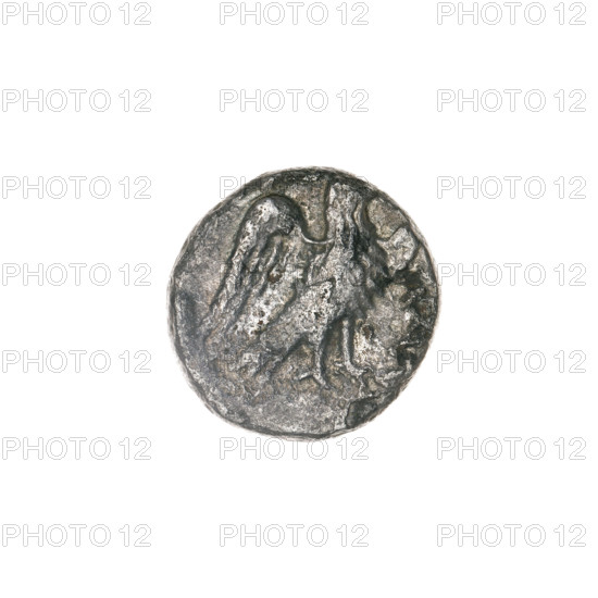 drachma, Pantikapaion, eagles, head of Apollo (iconographic), Black Sea, birds, Apollo (mythology), aw: head of Apollo in laurel wreath to the right; rw: eagle with spread wings to the right, inscription on the right; 270–201 BC, Cimmerian Bosporus, Pantikapaion, coin, weight 3.45 g, diameter 15.6 × 15.1 mm