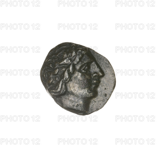 drachma, Pantikapaion, ears of corn, protoma of a griffin (iconographic), head of Apollo (iconographic), Black Sea, griffins, Apollo (mythology), plants; obverse: head of Apollo in a laurel wreath to the right; reverse: protoma of an eagle-headed griffin to the left, below it an ear of corn to the left, letters on the sides and at the top; 270–201 BC, Cimmerian Bosporus, Pantikapaion, coin, weight 2.05 g, axis 60 degrees, diameter 14 mm × 15.1 mm