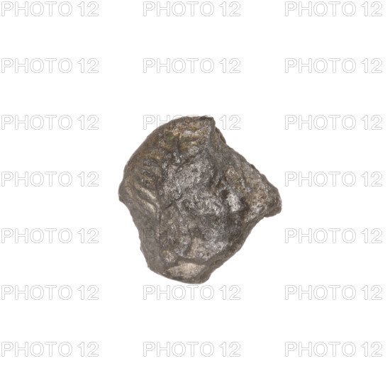 triobol, Pantikapaion, head of Apollo (iconographic), spears, lion head (iconographic), Black Sea, lions, animals, Apollo (mythology), weapons (iconographic), armament (iconographic); aw: head of Apollo in laurel wreath facing right; rw: lion head straight, in mouth and right paw a spear facing right, inscription at bottom; 270–201 BC, Cimmerian Bosporus, Pantikapaion; coin, weight 1.08 g, diameter ~13.6 mm (13.8 × 13.4 mm)