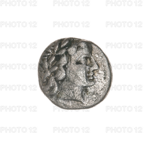 Triobol, Pantikapaion; obverse: head of Apollo in laurel wreath to the right; reverse: ear of corn vertically. Iconography: Apollo (mythological), ears of corn, plants. Date: 270–201 BC. Place: Cimmerian Bosporus, Pantikapaion. Medium: coin. Weight: 2.55 g. Dimensions: 13.2 mm × 14.1 mm.