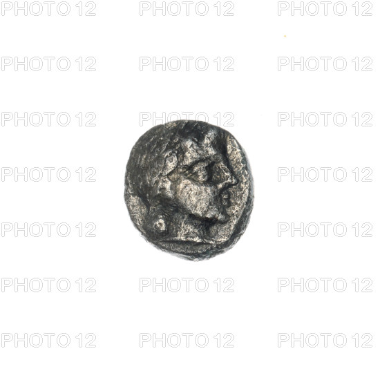 trihemiobol, Pantikapaion, head of Apollo, lighthouses, Black Sea, Apollo (mythology), obv: head of Apollo right; rev: lighthouse, inscription below; 1st half of the 2nd - ca. mid-2nd century BC, Cimmerian Bosporus, Pantikapaion, coin, weight 0.67 g, diameter 9.9 × 9.2 mm