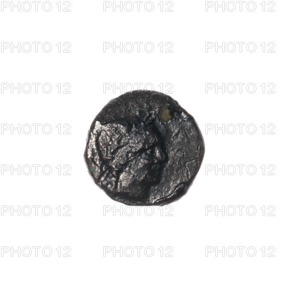 bronze coin, Pantikapaion; obverse: head of Apollo to the right; ear of corn to the left, inscription below; iconography: Apollo (mythology), plants; Cimmerian Bosporus, Pantikapaion; 1st half of the 2nd – ca. mid-2nd century BC; weight 1.02 g; dimensions 11.1 × 11.3 mm