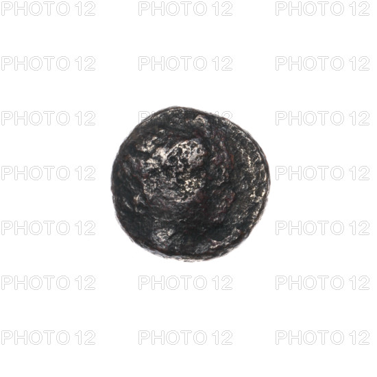 bronze coin, Pantikapaion; obverse: head of Apollo to the right; reverse: bow in gorythos to the left, inscription below; iconography: bow in quiver, head of Apollo; subject: Apollo (mythology), bows, weapons, armament, gorythos, quivers; date: 1st half 2nd–ca. half 2nd century BC; place: Cimmerian Bosporus, Pantikapaion; maker: Pantikapaion; object type: coin; material: bronze; weight: 1.42 g; dimensions: 11.2 mm × 11.7 mm