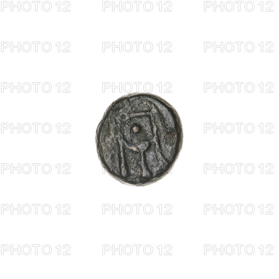 bronze coin, Pantikapaion; obverse: wing vertically; reverse: tripod, inscription on the left; end of 3rd century BC; Cimmerian Bosporus; coin; weight 1.05 g; axis 240°; dimensions 8.9 × 9.5 mm; maker: Ignacy Terlecki (1860–1916)