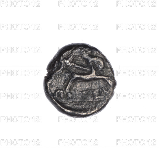drachma, Pantikapaion, deer, head of Dionysus (iconographic), thyrsus (iconographic), Black Sea, animals, Dionysus (mythology), aw: head of Dionysus to the right; rw: jumping deer to the right, behind it a thyrsus diagonally to the left, inscription at the top and bottom; 1st quarter of the 1st century BC (95–65 BC according to Frolov 2002 and 1999), Cimmerian Bosporus, Pantikapaion, coin, weight 2.23 g, dimension 1 14.8 mm, dimension 2 14.2 mm