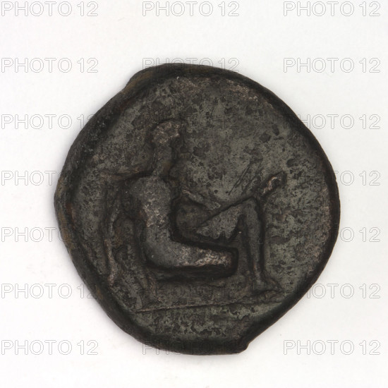 bronze coin, Chersonesos, griffins, kneeling Artemis, Artemis with bow and arrow, Artemis (mythology); Obverse: Artemis (Deva) kneeling on right knee to the right, bow in left hand; Reverse: eagle-headed griffin to the left, official's name at the top, XEP at the bottom; 320–310 BC, Chersonesos (Chersonesos Taurica); coin, weight 7.40 g, axis 270°, diameter ~21 mm (21 × 20.5 mm)