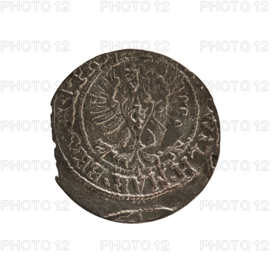 szelag; Frederick William I Hohenzollern (Great Elector of Brandenburg; Prince of Prussia; 1620–1688); Obv.: Prussian eagle with a monogram composed of the letters IC on its chest; in the rim between the pearl borders the inscription ILH.MAR.BR; reverse: monogram composed of the letters FW separating the inner border; in the rim an inscription beginning with a stylized cross, divided by the Hohenzollern coat of arms +SOLIDUS.PR - USSIAE.1653; 1653; Königsberg, Ducal Prussia (1525–1701); coin; diameter 16.2 mm; weight 0.64 g; axis 0°