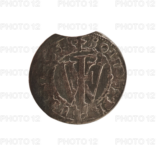 szelag, Frederick William I Hohenzollern (Great Elector of Brandenburg; Prince of Prussia; 1620–1688), 1654, Königsberg, Ducal Prussia (1525–1701). Coin (szelag): obverse Prussian eagle with monogram IC on its chest; rim inscription beginning with a princely mitre, RSRIPR.EL. Rw.; reverse monogram FW separating the inner border; rim inscription beginning with a stylized cross, divided by the Hohenzollern coat of arms +SOLI, .PR - U. Iconography: cross, eagles, Hohenzollern coat of arms. Diameter 15.7 mm; weight 0.42 g; axis 0°.
