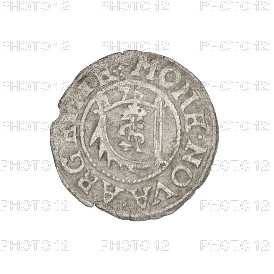 szelag, Gotard Kettler (Duke of Courland and Semigallia; 1561–1587); obverse: crowned monogram composed of the letters SA inscribed in the Kettler family coat of arms (cauldron hook) with the date numeral 76 above; rim inscription beginning with a rosette MONE.NOVA.ARGE; reverse: Lion of Courland; rim inscription DVCIS.CVR.ET.SEMIGAL; 1576; Duchy of Courland and Semigallia, Mitawa; coin, weight 0.86 g