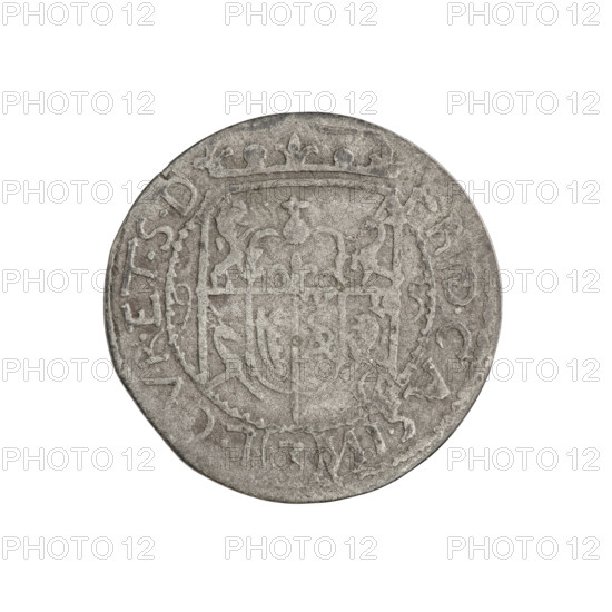one and a half, Fryderyk Kazimierz Kettler (Duke of Courland and Semigallia; 1682–1698), Kettlers (family), Fryderyk Kazimierz Kettler (Duke of Courland and Semigallia; 1650–1698) - iconography, coats of arms, coat of arms under the ducal mitre (iconographic), Courland (coat of arms), multi-field coat of arms (iconographic), R6 (rarity), six-field coat of arms, shields, coat of arms. Aw. Under the ducal mitre, a six-field coat of arms, with date numerals 9 - 5 on both sides of the shield. An inscription on the rim, divided by the mitre and the value numeral 3: FRID.CAS.IN - L.CVR.ET SD. Rw. A royal orb with a cross. In the lower part of the orb, the value numeral 24. An inscription on the rim, divided by a cross: IOH.III.DGREX.POL.MDL, 1695. Duchy of Courland and Semigallia, Mitawa; coin, weight 1.13 g.