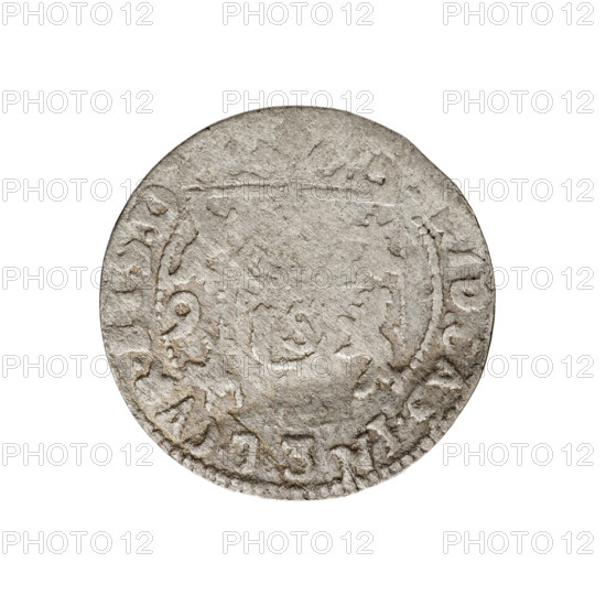 One-and-a-half; Frederick Casimir Kettler (Duke of Courland and Semigallia; 1682–1698). Obverse: under the ducal mitre a six-field coat of arms; on both sides of the shield the date numerals 9 - . In the rim between the rims an inscription divided by the mitre and the value numeral 3, ID.CAS.IN - L.CVR.ET SD - Rw. Royal orb with a cross. In the lower part of the apple, the numerals of the value 24. In the rim between the rims, an inscription divided by a cross IOH.III.DGREX.POL.MDL. After 1690. Duchy of Courland and Semigallia, Mitawa. Coin; weight 0.94 g.