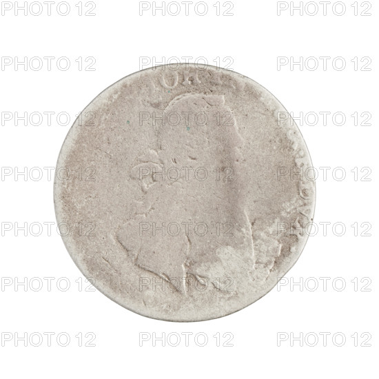 trojak; Schmickert, Jan Fryderyk (fl. 1764–1765); Ernest Jan Biron (Duke of Courland and Semigallia; 1763–1769); coats of arms: Polish–Lithuanian Commonwealth (White Eagle) and Pogon; Biron (family). Obverse: outline of a bust turned right; illegible rim inscription. Reverse: under a crowned mitre separating the rim inscription, two coats of arms (Eagle and Chaser), below the value digit '3' with letters '.IFS.' beneath; rim inscription illegible. Dated 1765. Duchy of Courland and Semigallia, Mitawa. Coin; weight 1.67 g.