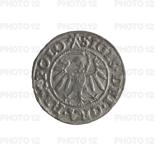 Gdansk szelag, Sigismund I the Old (King of Poland; 1506–1548). Obverse: Eagle of Royal Prussia, in the rim between pearls an inscription: .SIGIS.DEI.GRA.REX.POLO. Reverse: Coat of arms of Gdansk, in the rim between pearls an inscription: .MONE.CIVI.GEDANEN.1539. Emblems and coats of arms of cities; Jagiellon dynasty; eagles. Coin; 1539; Poland, Gdansk.