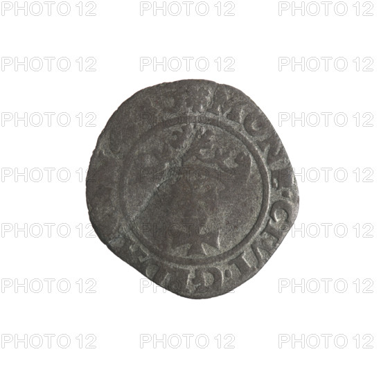 Gdansk szelag, Sigismund I the Old (King of Poland; 1506–1548). Obverse: Eagle of Royal Prussia, in the rim between pearl-shaped borders the inscription. Reverse: Coat of arms of Gdansk, in the rim between pearl-shaped borders the inscription .MONE.CIVI.GEDA. Emblems, coats of arms of cities, Jagiellon dynasty, eagles. 0, 1540. Poland, Gdansk. Coin.