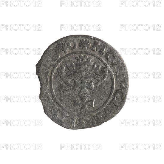Gdansk szelag, Sigismund I the Old (King of Poland; 1506–1548). Obverse: Eagle of Royal Prussia; in the rim between pearls an inscription: DEI.GRA., .POLO. Reverse: Coat of arms of Gdansk; in the rim between pearls an inscription: .MO, .CIVI. Date: 1540. Motifs/emblems: Gdansk coat of arms, emblems, coats of arms of cities, Jagiellon dynasty, eagles. Polish coin.