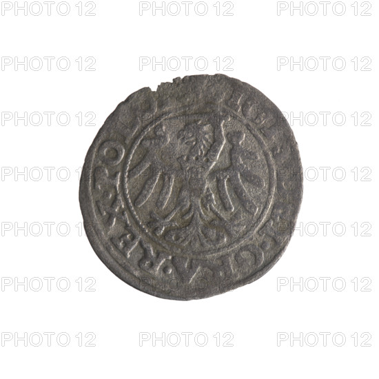 Gdansk szelag, Sigismund I the Old (King of Poland; 1506–1548); obverse: Eagle of Royal Prussia, in the rim between pearls an inscription IGI.EI.GRA.REX.POLO; reverse: Coat of arms of Gdansk, in the rim between pearls an inscription .MONE.CI .GEDANEN.1546; 1546; silver coin; emblems and coats of arms of cities; Jagiellon dynasty; eagles; Poland, Gdansk.