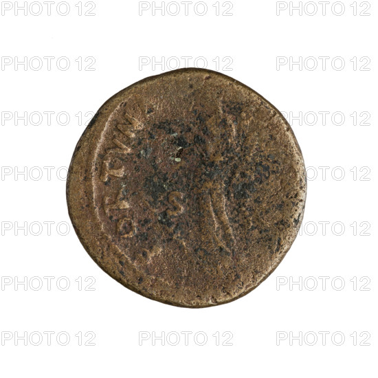 Nerva (30–98; Roman emperor 96–98). Coin, Roman Empire (27 BC–476), Rome; weight 12.91 g; axis 180°. Obverse: laureate bust of Nerva facing right with inscription RVA CAES AVG. Reverse: Fortuna standing facing left, with a rudder in her right hand and a cornucopia (horn of plenty) in her left; SC on either side. Year: 97. Icons: laurel wreaths, Fortuna, horns of plenty, rudders.