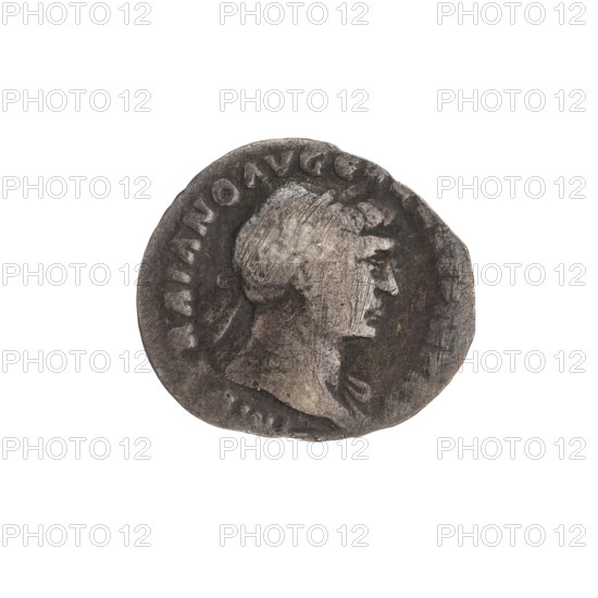 Denarius of Trajan (53–117; Roman emperor 98–117). Obverse: head of Trajan in laurel wreath facing right; rim inscription: IMP TRAIANO AVG. Reverse: Felicitas (personification) standing left, dressed in a long robe with draperies, holding a caduceus in her right hand and a cornucopia in her left; rim inscription: COS VP PSPQR OPTIMO PRINC. Date: 103–111. Roman Empire (27 BC–476). Coin; weight 2.50 g.