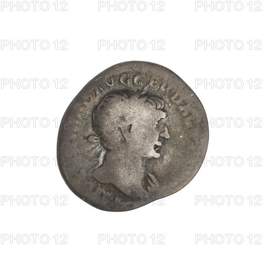 Denarius, Trajan (53–117; Roman emperor 98–117). Obverse: head of Trajan with laurel wreath facing right; rim inscription 'IMP TRAIANO AVG GER DAC PM TR P'. Reverse: Fortuna standing left in long dress with draperies, right hand outstretched holding a rudder attached to a prow, left hand holding a cornucopia; rim inscription 'COS VPPSPQR OPTIMO PRINC'. Date: 103–111. Roman Empire (27 BC–476), Rome. Coin; weight 2.61 g.