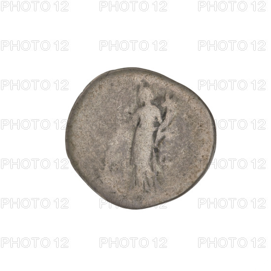 Denarius, Trajan (53–117; Roman emperor 98–117). Obverse: head of Trajan right, decorated with a laurel wreath; rim inscription: GER. Reverse: Pax standing left in a long robe with draperies, holding a torch in her right hand with which she ignites a pile of armor and shields lying in front of her, and a horn of plenty in her left hand; rim inscription (invisible). Date: 103–111. Place: Rome, Roman Empire (27 BC–476). Material: coin. Weight: 3.27 g.
