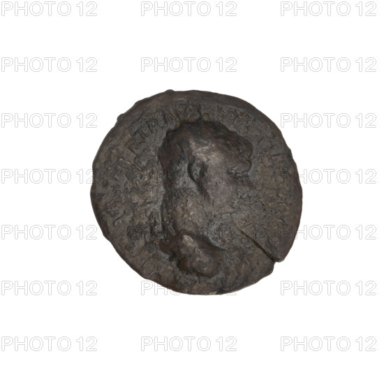 Semis, Trajan (53–117; Roman emperor 98–117). Obverse: head of Trajan in radiant crown facing right; rim inscription: IMP CAES NER TRAIANO OPTIMO AVG GERM. Reverse: letters SC surrounded by an oak wreath; rim inscription: DAC PARTHICO PM TR POT XX COS VI PP. 114–117. Oak wreaths, radiant crowns, heads; coin; weight 3.38 g; Roman Empire (27 BC–476); Cyprus.