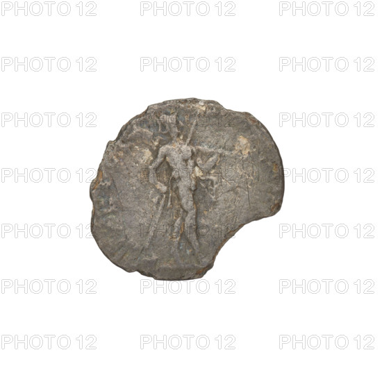 Denarius, Trajan (53–117; Roman emperor 98–117). Obverse: head of Trajan in a laurel wreath facing right; rim inscription illegible. Reverse: Mars walking right, completely naked, cloak on shoulders, helmet on head, spear in right hand, trophy in left hand resting on left shoulder; rim inscription illegible. Date: 112–117. Roman Empire (27 BC–476). Rome. Coin. Weight 1.79 g.