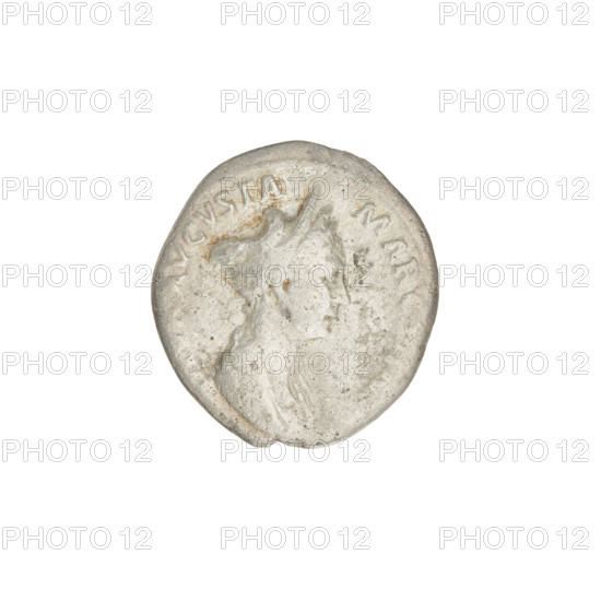 Denarius, Marcianna (Trajan's sister; during Trajan's reign 98–117). Obverse: bust of Marcianna right, hair tied with a necklace, topped with a jewel; rim inscription 'AUGUSTA MARCIANA.' Reverse: carpentum (two-wheeled cart) drawn by two mules left; rim inscription 'CONSECRATIO.' Dated 113. Roman Empire (27 BC–476). Coin; weight 2.69 g.