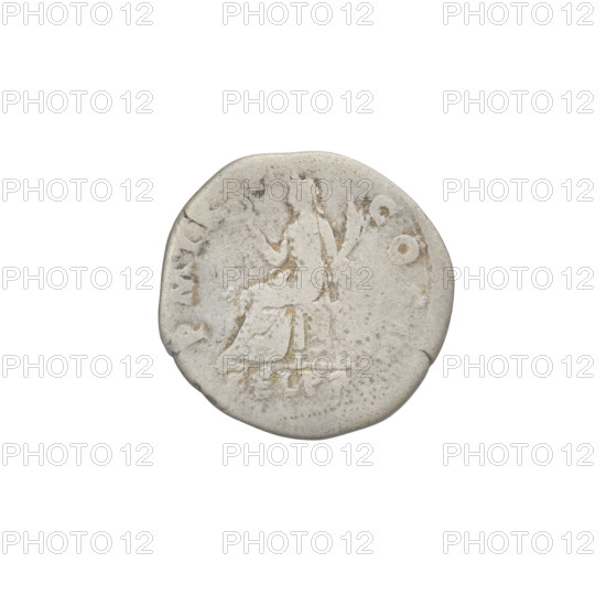 Denarius, Hadrian (76–138; Roman emperor 117–138). Obverse: head of Hadrian right, laurel wreath in hair; rim inscription: IMP CAESAR TRAIAN HADRIANVS AVG. Reverse: Felicitas seated on a throne left, dressed in a long robe with draperies, holding a caduceus in her right hand and a horn of plenty in her left; rim inscription: PM TR P, S II; in the field inscription: FEL PR. Date: 119–122. Roman Empire (27 BC–476), Rome. Coin, weight 2.66 g.
