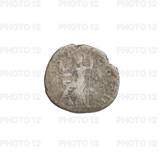Denarius, Hadrian (76–138; Roman emperor 117–138). Obverse: Bust of Hadrian with laurel wreath facing right; rim inscription HADRIAN. Reverse: Roma seated left on a chair, wearing a long robe and helmet, holding a figure of Victoria in her outstretched right hand, a vertical spear in her left, a shield behind her; rim inscription P COS III. Date: 119–122. Roman Empire (27 BC–476). Rome. Coin; weight 2.64 g.