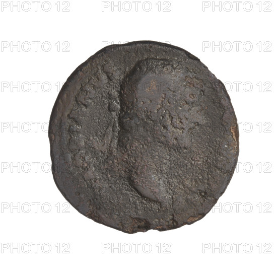 Hadrian (76–138; Roman emperor 117–138); obverse: bust of Hadrian with laurel wreath facing right; rim inscription: HADRIANVS. Reverse: Hadrian standing right, wearing a toga, holding a scroll in his left hand; opposite him stands Roma wearing a long robe to the left, they shake hands, Roma holding spears in her left hand; rim inscription illegible. Date: 134–138. Roman Empire (27 BC–476). Rome. Coin; weight 9.26 g.