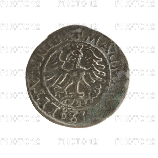 Lithuanian half-grosz, Sigismund I the Old (king of Poland; 1506–1548). Polish coin of the Jagiellon dynasty; silver. Obverse: Pursuer (Lithuanian emblem) turned left; in the rim between pearl borders an inscription: + MO IGISM 1 ZZ. Reverse: Crowned Polish eagle; in the rim between pearly borders an inscription: + MAG IS:LITVANIE 1522. Dated 1522; Grand Duchy of Lithuania; Vilnius.