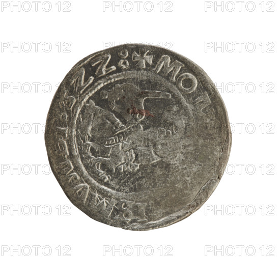 Lithuanian half-grosz, Sigismund I the Old (King of Poland; 1506–1548). Silver coin (half-grosz), 1522. Obverse: Pogon (Lithuanian mounted knight) turned left; inscription in rim between pearl-shaped borders: + MO ISMVNDI ZZ. Reverse: Polish crowned eagle; inscription in rim between pearl-shaped borders: AGNI DVCIS LITVA, 1522. Associated with the Grand Duchy of Lithuania and Poland; struck in Vilnius.