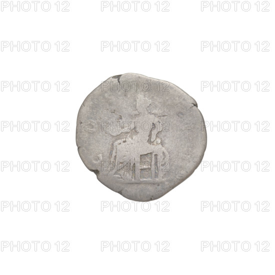 Denarius, Hadrian (76–138; Roman emperor 117–138). Obverse: head of Hadrian in laurel wreath facing right; rim inscription HADRIANVS AVGVSTVS. Reverse: Concordia seated left, dressed in a long robe, holding a patera in her outstretched right hand, with her left hand resting on the figure of Spes on a small base at the back of the chair; rim inscription COS III. Date: 125–128. Roman Empire (27 BC–476). Rome. Coin; weight 3.03 g.
