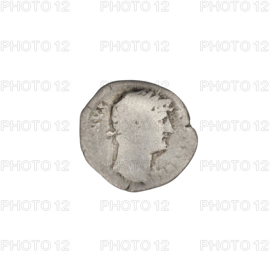 Denarius of Hadrian (76–138; Roman emperor 117–138). Obverse: head of Hadrian in a laurel wreath facing right; rim inscription: HADRIANVSA. Reverse: Spes (personification) walking left, holding a flower in her raised right hand and lifting her robe with her left hand; rim inscription: COS. Date: 125–128. Roman Empire (27 BC–476). Coin, weight 2.89 g.