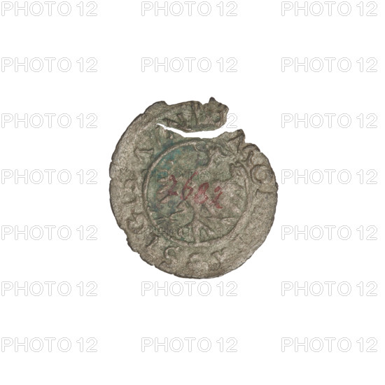 Crown coin, Sigismund I the Old (King of Poland; 1506–1548). Obverse: Polish eagle with a crown; in the rim an inscription divided by an eagle's crown at the top and a rosette at the bottom: MONETA SIGISMVN. Reverse: Shield with a double cross; on the sides the letters SP and the date 1546. Features: Pilawa, eagles, crowns, coats of arms, talons, wings. Poland, Kraków; coin, weight 0.28 g.