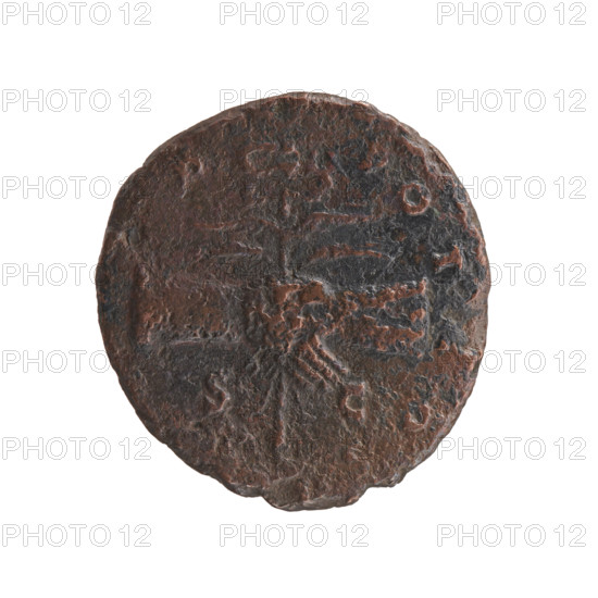 Hadrian (76–138; Roman emperor 117–138), issuer; Antoninus Pius (86–161; Roman emperor 138–161), caesar 138. Obverse: Head of Antoninus Pius bare, right, inscription 'IM, IVS CAE ...' around. Reverse: Two hands hold a winged caduceus decorated with ears of corn; inscription 'B - POT, OS' around in separated fields. Date: 138, Rome, Roman Empire. Coin: diameter 24.5–26.0 mm, weight 8.20 g, axis 0°.