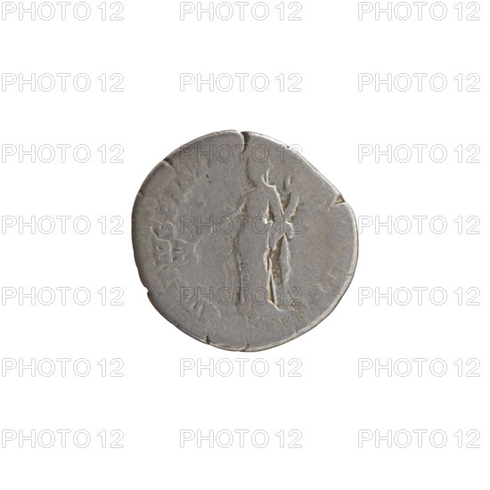 Denarius of Antoninus Pius (86–161; Roman emperor 138–161). Obverse: bare head of Antoninus Pius facing right, legend IMP TA- ANTONI S (partially preserved). Reverse: Pax standing left, holding a twig in his right hand and a horn of plenty in his left, legend AVG PIVS PM TR- S II PP (partially preserved). Iconography: personifications, horns of plenty. Date: 139. Roman Empire, Rome. Coin; diameter 17.0 mm; weight 2.73 g; axis 210°.