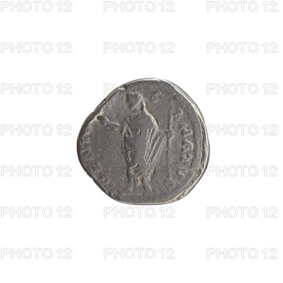 Denarius (unofficial) of Antoninus Pius (86–161; Roman emperor 138–161), c. 140–144. Obverse: Head of Antoninus Pius in a laurel wreath facing right, inscription NINVS AVG PI - VS, S III all around. Reverse: Genius of the Roman Senate in a toga standing left, holding a branch in his outstretched right hand and a long scepter in his outstretched left hand, inscription GENI, - S-ENATVS. Iconography: branches, scepters, Genius (personification), Roman Senate, personifications. Coin (originally Roman Empire, Rome): diameters 17.0–18.0 mm, weight 3.06 g, axis 0°.