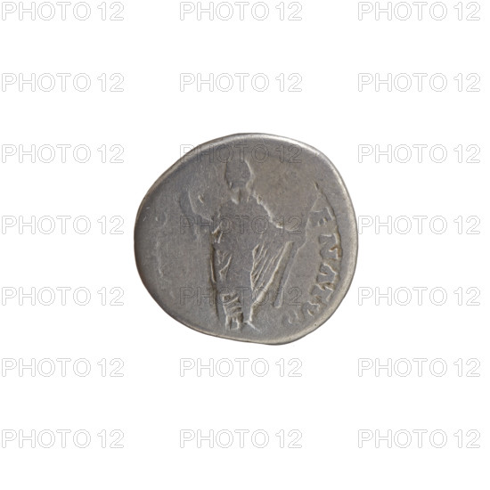Denarius, Antoninus Pius (86–161; Roman emperor 138–161) — obverse: Head of Antoninus Pius in laurel wreath facing right, inscription NINVS AVG PI - VS PP TR P COS III; reverse: Genius of the Roman Senate in toga standing left, holding a branch in his outstretched right hand and a long scepter in his outstretched left hand, inscription S-ENATVS. Iconography: branches, scepters; personifications, Genius (personification), Roman Senate. Date: 140–144. Place: Rome, Roman Empire (27 BC–476). Object type/material: coin (denarius). Dimensions: diameter 16.0–17.0 mm; weight 3.12 g; axis 165°.