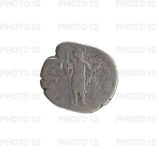 Denarius of Antoninus Pius (86–161; Roman emperor 138–161), c. 140–144. Obverse: Bust of Antoninus Pius in drapery and laurel wreath facing right, legend ANTONINVS AVG PIVS PP COS III. Reverse: Virtus standing left, holding a spear with the head down in his right hand and a dagger (parazonium) in his left, legend VIRTVS. Roman Empire; Rome. Coin; diameter 18.0–18.5 mm, weight 3.12 g, axis 0°.